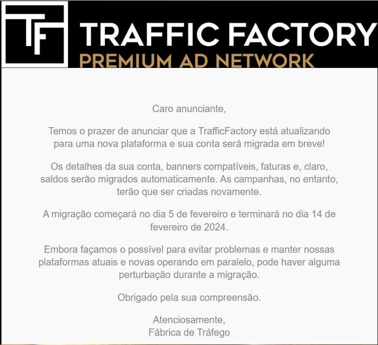 Traffic Factory - Notificação de Atualização